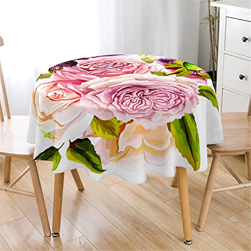 Highdi Rund Tischdecke Abwaschbar 3D Pfingstroseblume Tischdecken Wasserdicht Antifouling Pflegeleicht Lotuseffekt Tischtuch für Home Küche Dekoration Garten (Durchmesser 150cm,Rosa Pfingstrose) von Highdi