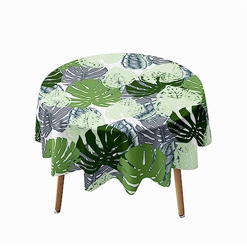 Highdi Runde Tischdecke Abwaschbar Tisch Decke, Tropische Pflanzen Rund Tischwäsche Geeignet für Küche, Esszimmer, Esstisch, Couchtisch, Gartentisch (Durchmesser 160cm,Monstera) von Highdi