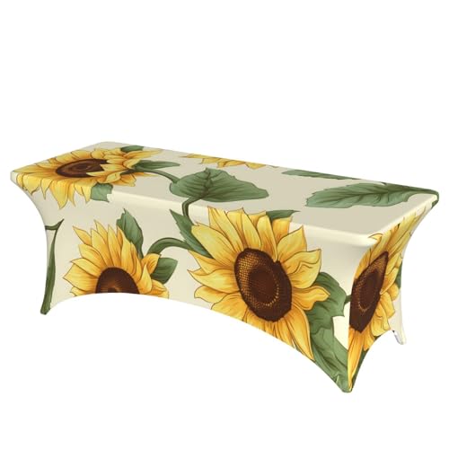 Highdi Tischdecke Abwaschbar für 4/6/8FT, Stretch Tischhussen Rechteckig Spandex Kosmetikliege Bezug für Partei, Bankett, Hochzeitsereignis (Sonnenblume 4,8FT/244x76x76cm) von Highdi