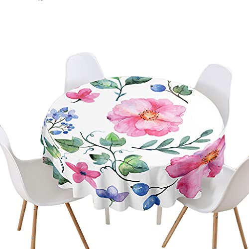 Highdi Tischdecke Rund Lotuseffekt, 3D Blumen Druck Wasserdicht Antifouling Pflegeleicht Abwaschbar Polyester Tischdecke, für Home Küche Dekoration (90cm,Rosa) von Highdi