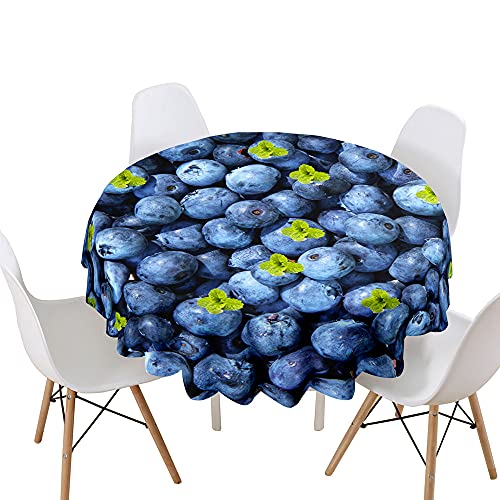 Highdi Tischdecke Rund Lotuseffekt, 3D Frucht Druck Wasserdicht Antifouling Pflegeleicht Abwaschbar Polyester Tischdecke, für Home Küche Dekoration (Blaubeere,Durchmesser 120cm) von Highdi