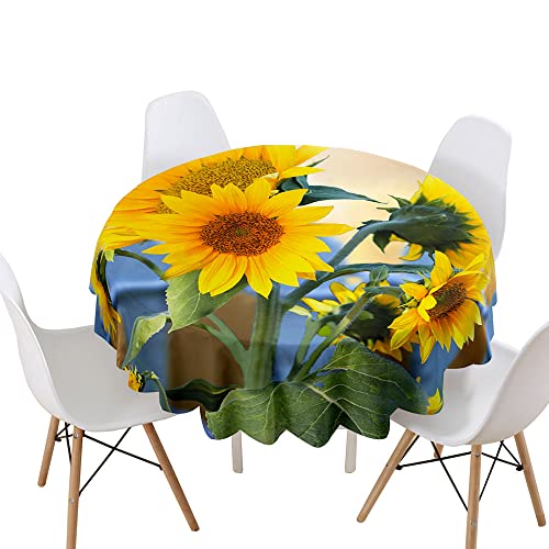 Highdi Tischdecke Rund Lotuseffekt, 3D Garten Druck Wasserdicht Antifouling Pflegeleicht Abwaschbar Polyester Tischdecke, für Home Küche Dekoration (Sonnenblume,Durchmesser 100cm) von Highdi