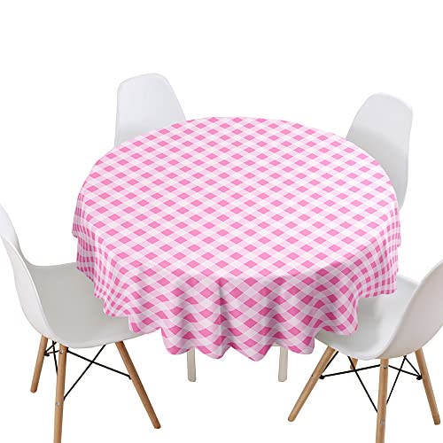 Highdi Tischdecke Rund Lotuseffekt, 3D Kariert Druck Wasserdicht Antifouling Pflegeleicht Abwaschbar Polyester Tischdecke, für Küche Dekoration (Durchmesser 110cm,Rosa A) von Highdi