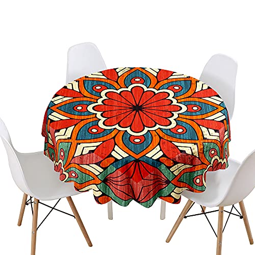 Highdi Tischdecke Rund Lotuseffekt, 3D Retro Druck Wasserdicht Antifouling Pflegeleicht Abwaschbar Polyester Tischdecke, für Home Küche Dekoration (Vintage Blumen,Durchmesser 150cm) von Highdi