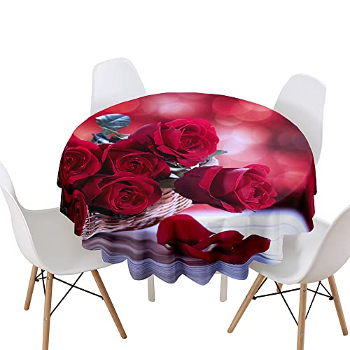 Highdi Tischdecke Rund Lotuseffekt, 3D Rose Druck Wasserdicht Antifouling Pflegeleicht Abwaschbar Polyester Tischdecke, für Home Küche Dekoration (Färberdistel,Durchmesser 120cm) von Highdi