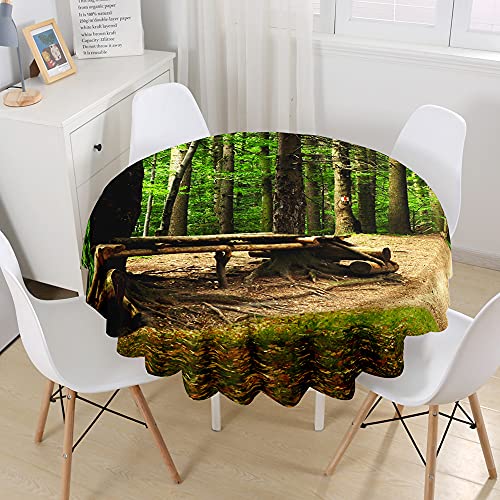 Highdi Tischdecke Rund Lotuseffekt, 3D Wald Druck Wasserdicht Antifouling Pflegeleicht Abwaschbar Polyester Tischdecke für Home Küche Dekoration (Durchmesser 100cm,Holz Wald) von Highdi