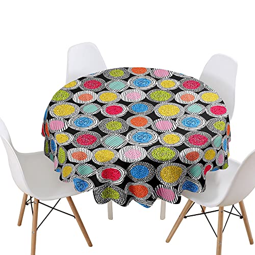 Highdi Tischdecke Rund Lotuseffekt Antifouling Pflegeleicht Abwaschbar 3D Polka Dots Druck Polyester Tischdeckefür Home Küche Dekoration, Verschiedene Größen (bunt,Durchmesser 130cm) von Highdi