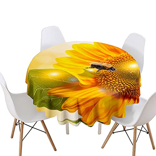 Highdi Tischdecke Rund Lotuseffekt Wasserdicht Antifouling Pflegeleicht Abwaschbar 3D Druck Tischdecke, für Home Küche Dekoration, Verschiedene Größen (Sonnenblume,Durchmesser 160cm) von Highdi