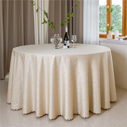 Highdi Tischdecke Rund Polyester, Hotel Bankett Tischdecke Abwaschbar Pflegeleicht Küchentischabdeckung für Innen und Außen Hochzeit Garten Geburtstagsfeier Dekor (1.6M,Mode Champagner) von Highdi