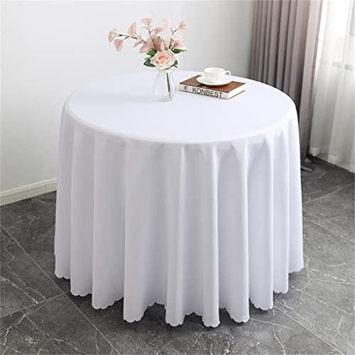 Highdi Tischdecke Rund Polyester, Hotel Bankett Tischdecke Abwaschbar Pflegeleicht Küchentischabdeckung für Innen und Außen Hochzeit Garten Geburtstagsfeier Dekor (140cm,Weiß) von Highdi