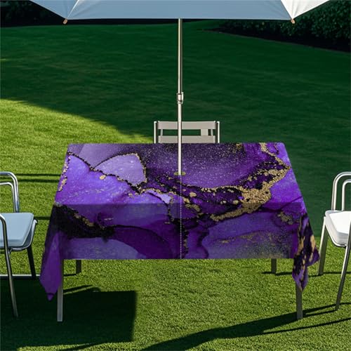 Highdi Tischdecke mit Loch in der Mitte, Abwaschbar Rechteckig Tischdecke mit Schirmloch Outdoor Tischdecke mit Reißverschluss Gartentischdecke für Sonnenschirm (213x152cm,Sternennacht 4) von Highdi