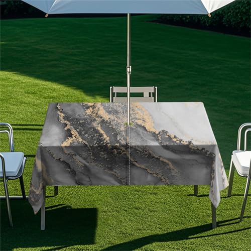 Highdi Tischdecke mit Loch in der Mitte, Abwaschbar Rechteckig Tischdecke mit Schirmloch Outdoor Tischdecke mit Reißverschluss Gartentischdecke für Sonnenschirm (305x152cm,Nebel 1) von Highdi