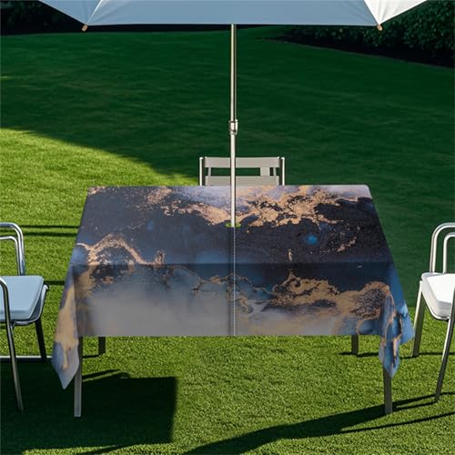 Highdi Tischdecke mit Loch in der Mitte, Abwaschbar Rechteckig Tischdecke mit Schirmloch Outdoor Tischdecke mit Reißverschluss Gartentischdecke für Sonnenschirm (305x152cm,Nebel 4) von Highdi