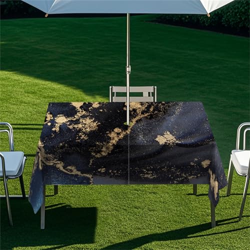 Highdi Tischdecke mit Loch in der Mitte, Abwaschbar Rechteckig Tischdecke mit Schirmloch Outdoor Tischdecke mit Reißverschluss Gartentischdecke für Sonnenschirm (305x152cm,Nebel 7) von Highdi