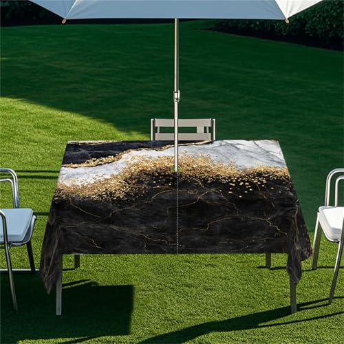 Highdi Tischdecke mit Loch in der Mitte, Abwaschbar Rechteckig Tischdecke mit Schirmloch Outdoor Tischdecke mit Reißverschluss Gartentischdecke für Sonnenschirm (305x152cm,Nebel 9) von Highdi