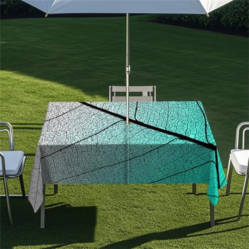 Highdi Tischdecke mit Loch in der Mitte, Abwaschbar Rechteckig Tischdecke mit Schirmloch Outdoor Tischdecke mit Reißverschluss Gartentischdecke für Sonnenschirm (Gefallenes Blatt 8,305x152cm) von Highdi