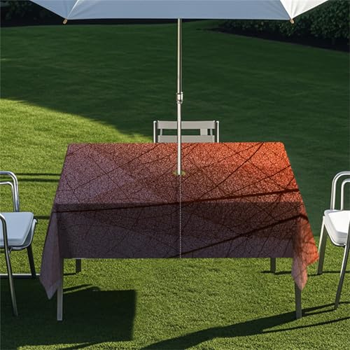 Highdi Tischdecke mit Loch in der Mitte, Abwaschbar Rechteckig Tischdecke mit Schirmloch Outdoor Tischdecke mit Reißverschluss Gartentischdecke für Sonnenschirm (Gelbes Blatt 1,305x152cm) von Highdi