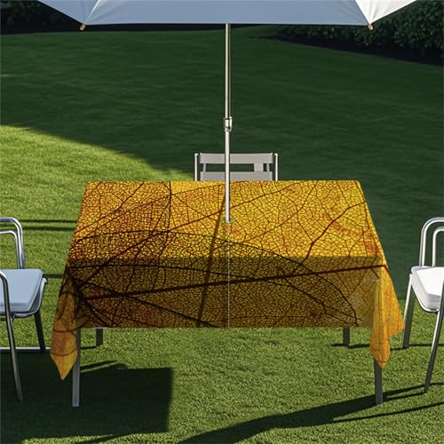 Highdi Tischdecke mit Loch in der Mitte, Abwaschbar Rechteckig Tischdecke mit Schirmloch Outdoor Tischdecke mit Reißverschluss Gartentischdecke für Sonnenschirm (Gelbes Blatt 10,305x152cm) von Highdi