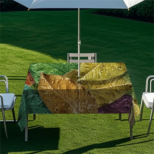 Highdi Tischdecke mit Loch in der Mitte, Abwaschbar Rechteckig Tischdecke mit Schirmloch Outdoor Tischdecke mit Reißverschluss Gartentischdecke für Sonnenschirm (Gelbes Blatt 2,305x152cm) von Highdi