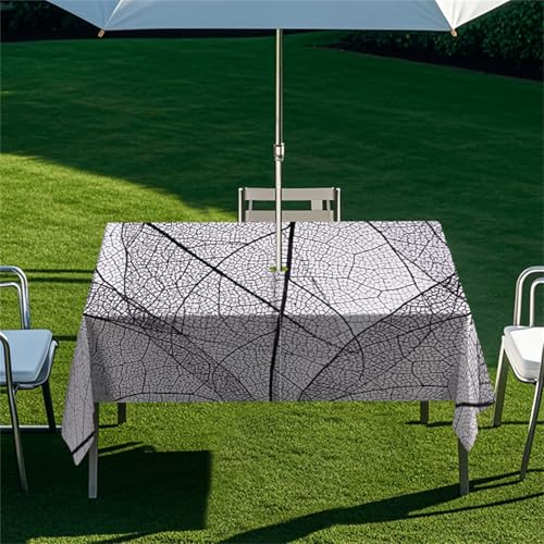 Highdi Tischdecke mit Loch in der Mitte, Abwaschbar Rechteckig Tischdecke mit Schirmloch Outdoor Tischdecke mit Reißverschluss Gartentischdecke für Sonnenschirm (Gelbes Blatt 5,259x152cm) von Highdi