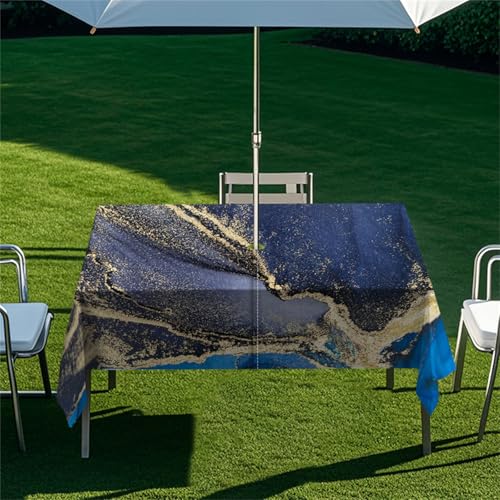 Highdi Tischdecke mit Loch in der Mitte, Abwaschbar Rechteckig Tischdecke mit Schirmloch Outdoor Tischdecke mit Reißverschluss Gartentischdecke für Sonnenschirm (Grüner Marmor 5,305x152cm) von Highdi