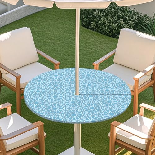 Highdi Tischdecke mit Loch in der Mitte, Abwaschbar Rund Tischdecke mit Fleckenschutz Outdoor Tischdecke mit Gummizug Gartentischdecke für Küche und Picknick (Retro Boho 6,M) von Highdi