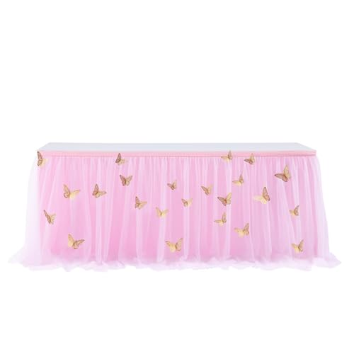 Highdi Tüll Tischrock, Selbermachen Candy Lang Tisch Tischdecke Kuchen Tischdekorationen für Party, Hochzeit, Taufe, Bankett oder Empfangstischdekoration (14FT(4.27 * 0.77m),Rosa) von Highdi