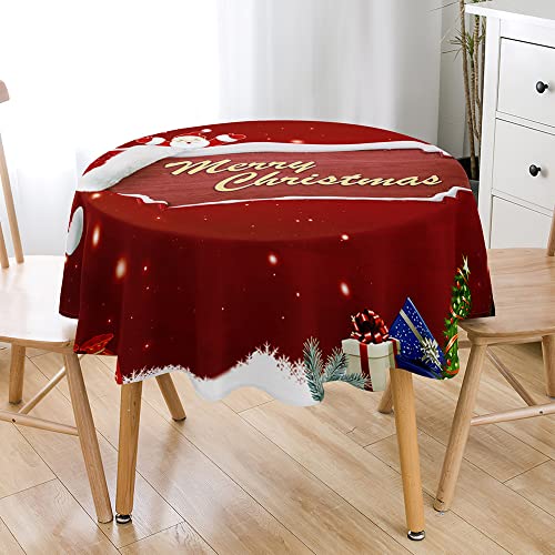 Highdi Weihnachten Tischdecke Rund, 3D Xmas Druck Wasserdicht Antifouling Pflegeleicht Abwaschbar Tischdecke für Home Küche Dekoration (Rote Party,Durchmesser 100cm) von Highdi