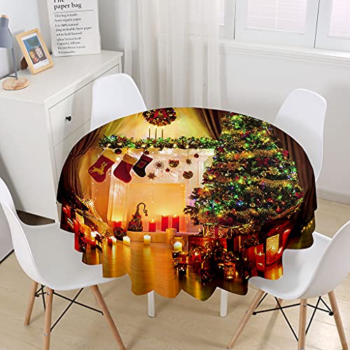 Highdi Weihnachten Tischdecke Rund 3D Wasserdicht Antifouling Pflegeleicht Abwaschbar Polyester Tischdecke, für Home Küche Dekoration, 120cm von Highdi