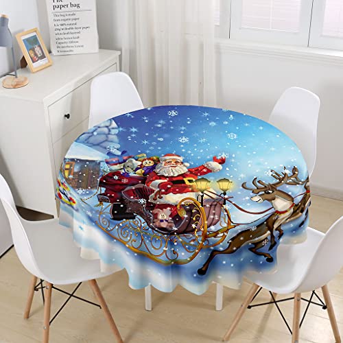 Highdi Weihnachten Tischdecke Rund 3D Wasserdicht Antifouling Pflegeleicht Abwaschbar Polyester Tischdecke, für Home Küche Dekoration (Schlitten,120cm) von Highdi