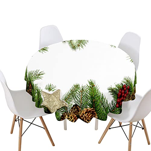 Highdi Weihnachten Tischdecke Rund Wasserdicht Abwaschbar, 3D Drucken Antifouling Pflegeleicht Polyester Tischdecke, für Home Küche Dekoration, Verschiedene Größen (Kiefernzapfen,Durchmesser 90cm) von Highdi