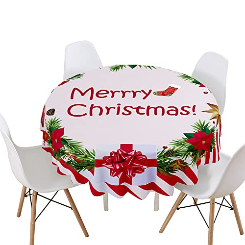 Highdi Weihnachten Tischdecke Rund Wasserdicht Abwaschbar, 3D Drucken Antifouling Pflegeleicht Polyester Tischdecke, für Home Küche Dekoration, Verschiedene Größen (Kranz,Durchmesser 90cm) von Highdi