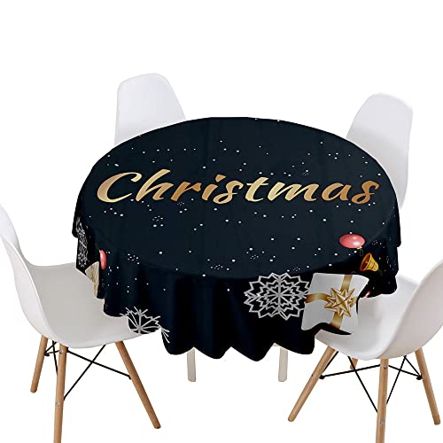 Highdi Weihnachten Tischdecke Rund Wasserdicht Abwaschbar, 3D Drucken Antifouling Pflegeleicht Polyester Tischdecke, für Home Küche Dekoration, Verschiedene Größen (Schwarzes Gold,Durchmesser 120cm) von Highdi