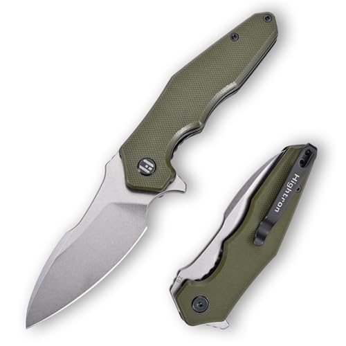 Hightron MINI VENTURA EDC-Taschenmesser, 7.24 CM, Klinge aus Stonewashed-D2-Stahl, Grober D2-Griff, Klappmesser mit Flipper, Kleines EDC-Messer mit Clip für Männer und Frauen,Camping, Wandern,Grün-W von Hightron