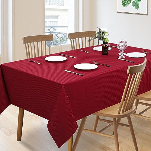 Hihoddy Waffel-Tischdecke Wasserabweisend Abwaschbar Tischdecken Jacquard Tischtuch, Rot, 137x137 von Hihoddy