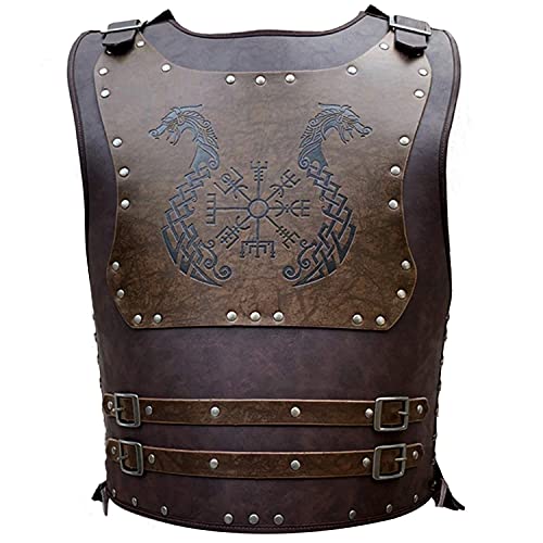 HiiFeuer Wikinger-Krieger PU Leder Brustpanzer, Retro Ritter Leder Körperpanzer, Mittelalterliche Rüstung für LARP/Cosplay (Dragon) von HiiFeuer