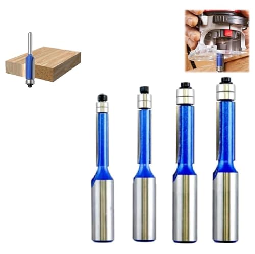 Biaxial Trimmen Werkzeug, Schneidwerkzeuge für die Holzbearbeitung, selbst zentrierend Bohrer, 4pcs Schaft bündig Trim Router Bit Set, Router Schablonen für Trim Regal Kanten Schublade (1/2) von Hikaka