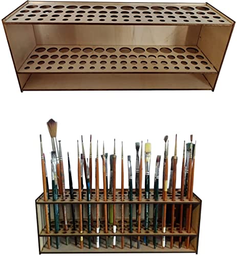 Pinselhalter aus Holz für 67 Pinsel, Schreibtischständer, Organizer, Haltegestell für Stifte, Pinsel, Buntstifte, Marker von Hikaka