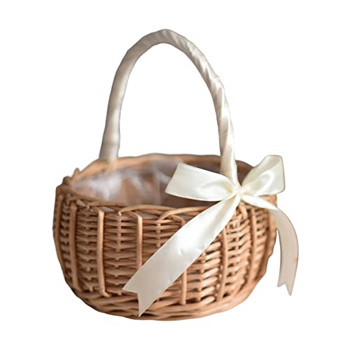 Hilai Blumenmädchenkörbe, Blumenmädchenkorb mit Griff Weidenkorb Korb Rattan Blumenkorb Süßigkeit Aufbewahrungskorb für Hochzeitdekoration, S+weiß von Hilai