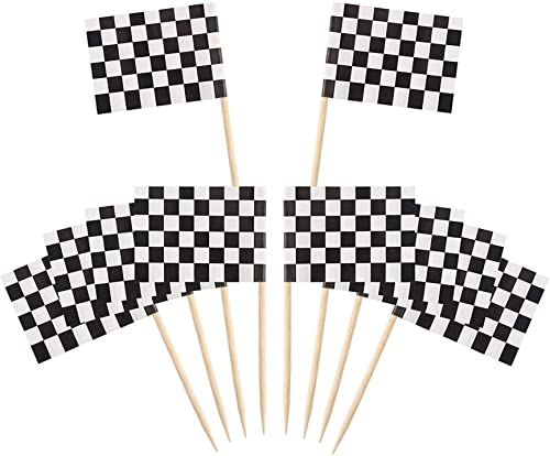 Cocktailstangen, Speisefahnen, 120 Pack karierte Rennflagge Zahnstocher Cupcake Picks Zahnstocher Fahnen Abendessen Flaggen Race Car Cake Topper Dekorationen Partyzubehör von Hilai