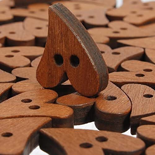 Holzherzenknöpfe, 100pcs braun Holz Holznähte Herz Formknöpfe Knöpfen basteln Scrapbooking 20 mm für Kleidungszubehör, Herzformknöpfe von DetonTsai