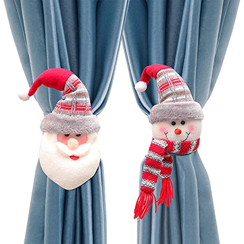 2 Stück Weihnachtsvorhangschnalle Raffhalter für Weihnachtsvorhänge Weihnachtsmann Schneemann Vorhang schnallen Holdback Halter für Fenster riemenschnallen Verstellbare Gardinenriemen für Schlafzimmer von Hileyu