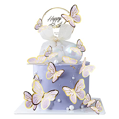 21 Stück Cake Topper Schmetterling Kuchen Deko mit Happy Birthday Kuchen Topper Schmetterlinge Tortendeko Geburtstag Kuchen Dekoration Mädchen für Geburtstag Hochzeit Babyparty Purple von Hileyu