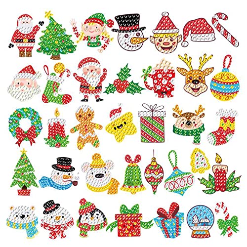 36 stück Weihnachten Diamant Aufkleber 5D Diamant Aufkleber für Kinder DIY Weihnachten Diamant Malerei Aufkleber Diamond Painting Set Mosaikaufkleber für Weihnachts Dekoration von Hileyu