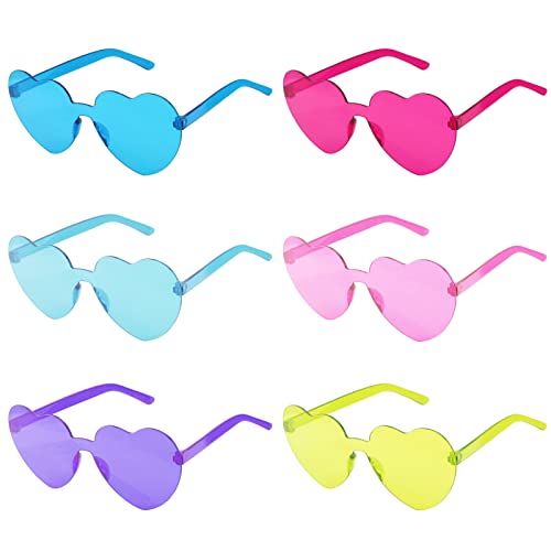 6 Paar Hippie Herzförmige Brille Randlose Herz Brille Partybrillen Herz Vintage Brille Herren Damen Farbige Brille für Hippie Kostüm Zubehör Strand Feste Party Kostümzubehör Geburtstagsfeier von Hileyu