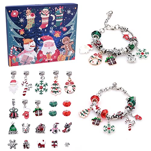 DIY Halskette Weihnachten Adventskalender,Adventskalender 2023 Kinder Mädchen DIY Armbänder,Bettelarmband Adventskalender,Schmuck-Adventskalender Countdown DIY Charms Armband Weihnachtsgeschenke von Hileyu