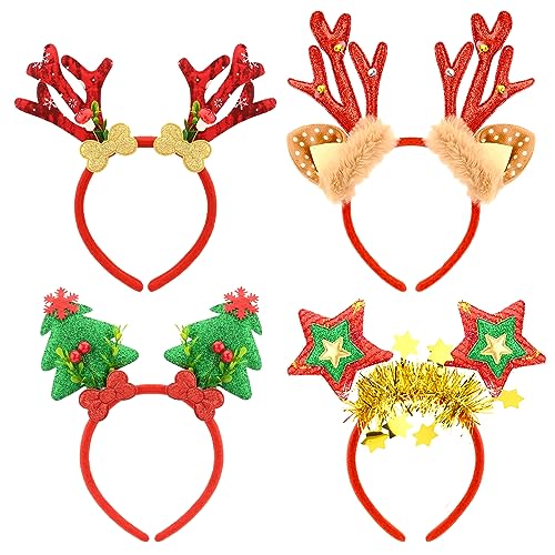 Hileyu 4 Stück Weihnachts Stirnbänder Weihnachtsbaum Haarbänder Plüsch Pailletten Haarreifen Weihnachtsfeier Kostüm Kopfbedeckung Partyhüte Haarschmuck für Kinder Partybedarf von Hileyu