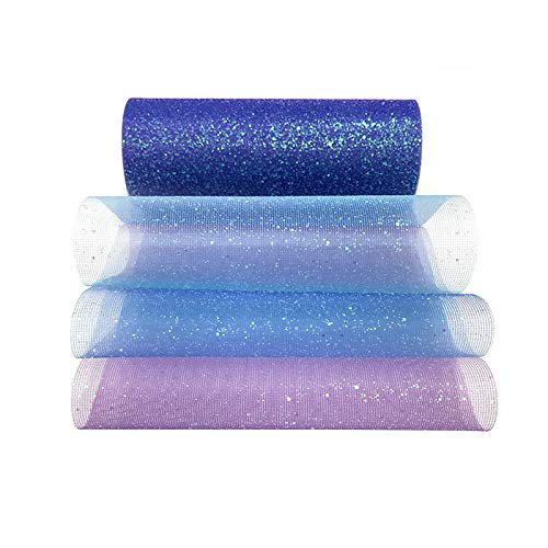 Regenbogen Glitter Tüll Rollen 6 Zoll x 10 Yards Stoff Tüll Spule Funkelnde Tüll Band Rolle Pailletten Stoff Rolle für Braut Bogen Rock Geschenkverpackung Hochzeitsfeier Dekoration Blau von Hileyu