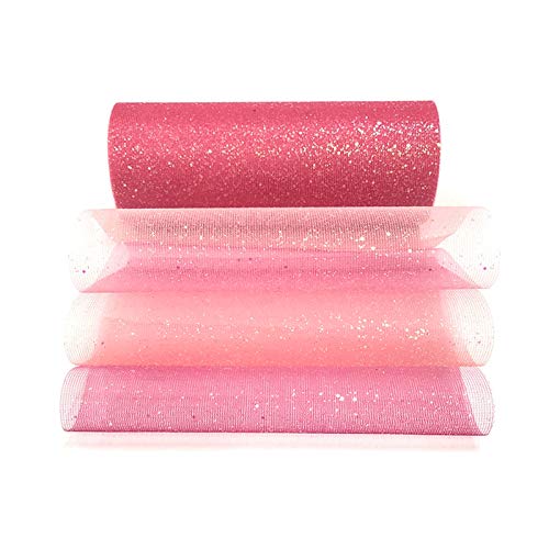 Regenbogen Glitter Tüll Rollen 6 Zoll x 10 Yards Stoff Tüll Spule Funkelnde Tüll Band Rolle Pailletten Stoff Rolle für Braut Bogen Rock Geschenkverpackung Hochzeitsfeier Dekoration Rosa von Hileyu