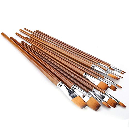 13 Stücke Nylon Haarbürste Zweifarbige Lange Pol Aquarell Ölgemälde Flache Pinsel Set Holzgriff Professionelle Kunst Liefert von Hilitand